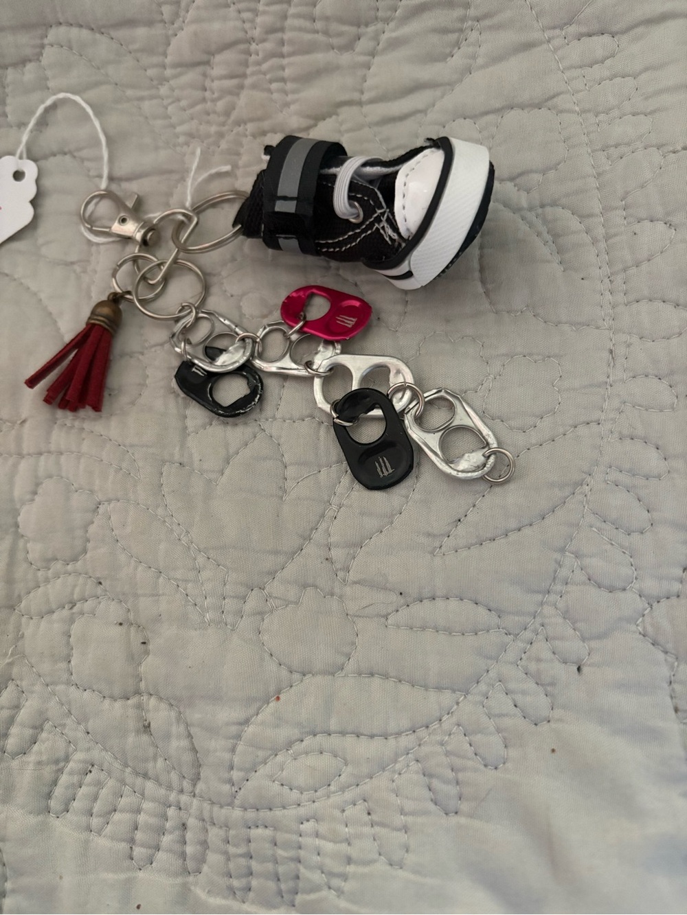 Black and White Sneaker + Tassel Keychain made with monster energy + soda tabs